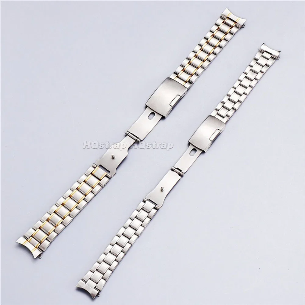 Curved End Stainless Steel Watch Strap 20mm 22mm Metal Watchband Folding Buckle Universal Replacement Wristband Men Bracelet