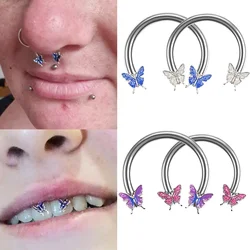 1pc Butterfly Nose Piercing Hoop Septum Ring Surgical Steel Helix Ear Cartilage Earring Circular Horseshoe Body Jewelry 10mm 16G