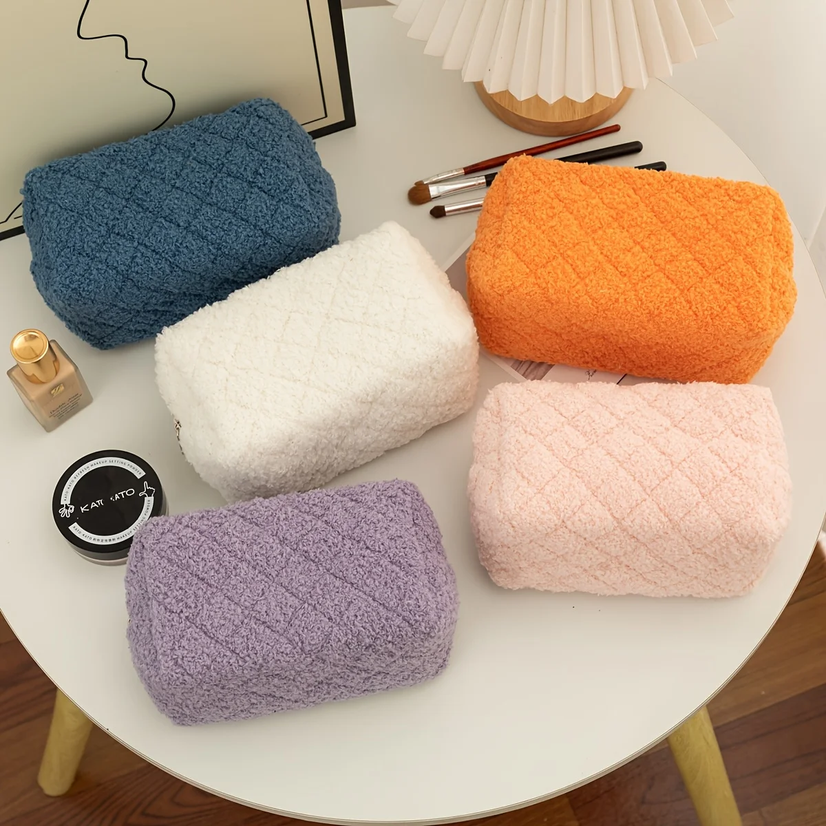 1 Bolsa de Maquillaje de Felpa | Bolsa de almacenamiento de cosméticos: diseño con patrones de estilo japonés y coreano, gran capacidad y tela duradera | Diseño con cierre de cremallera, disponible en varios colores, adecuado para viajes, baño y almacenamiento en el hogar – una excelente opción de regalo para mujeres y madres.