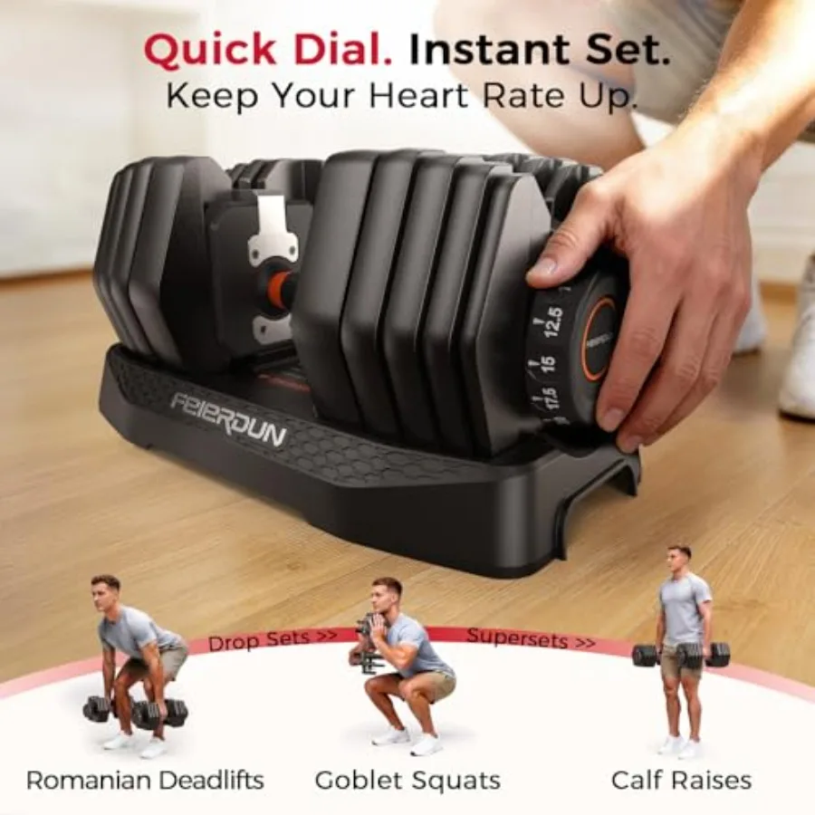 QuickDial DB1 Adjustable Dumbbell Set All-in-1 Weight Set 105lb Total 52.5lb Per Side Space-Saving Fitness Equipment for Home G