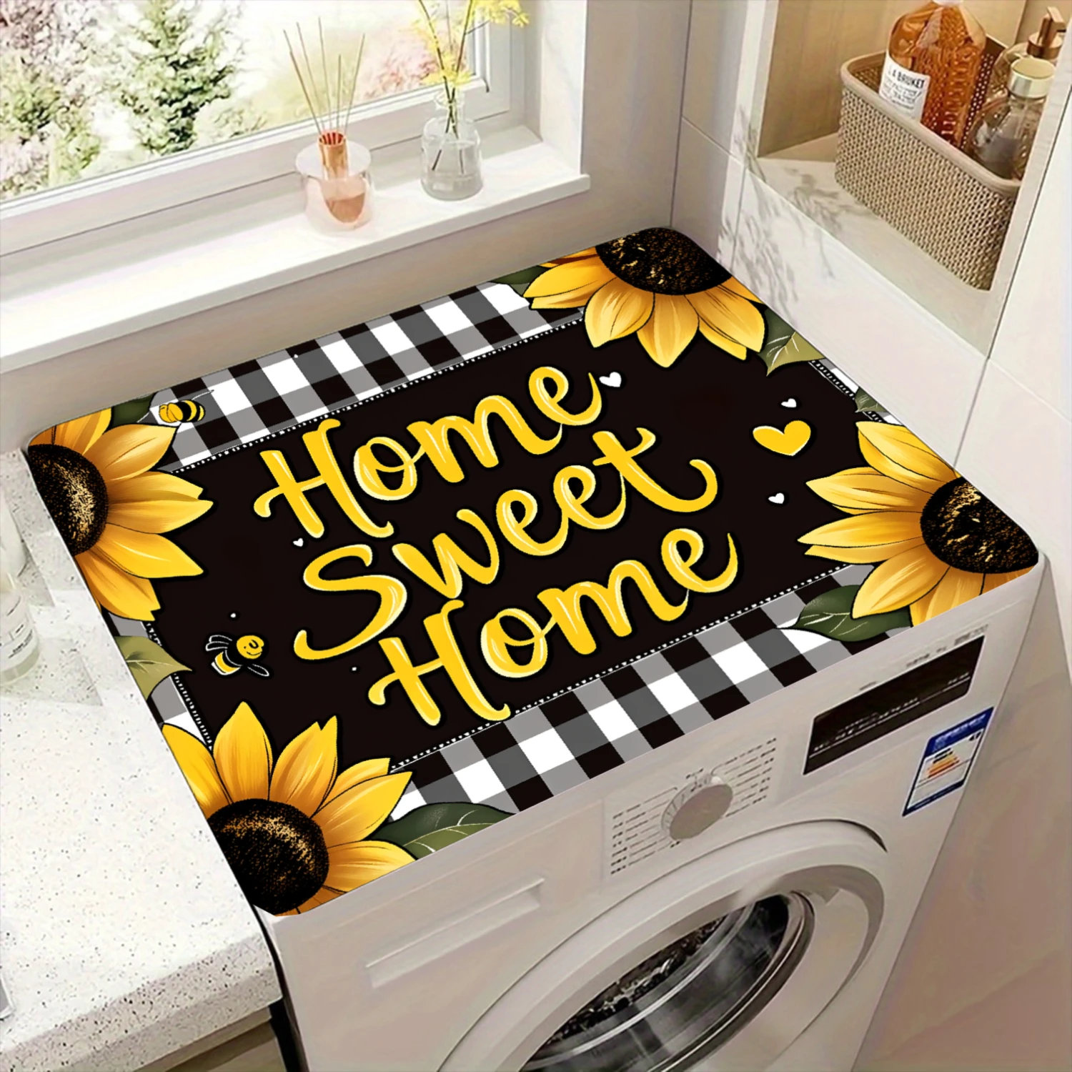 

Чехол для стиральной машины, 1 шт., черно-белый, в клетку, с принтом «Подсолнухи», «Дома, милый дом», для декора прачечной