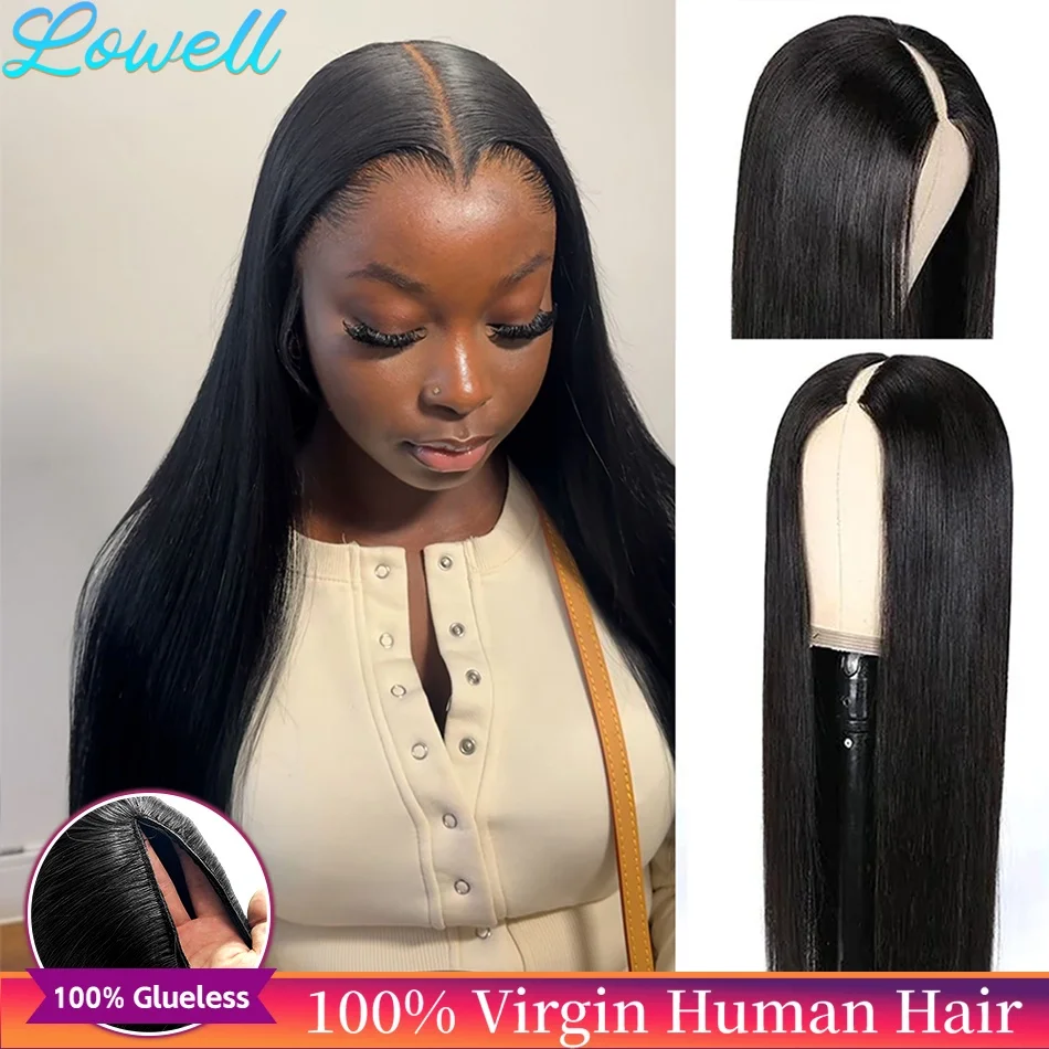 

Прямые парики V-образной формы из натуральных волос без необходимости оставлять свои пряди, улучшенные бразильские бесклеевые парики, 100% натуральные волосы, парики-полуши с креплением на клипсах, плотность 220%