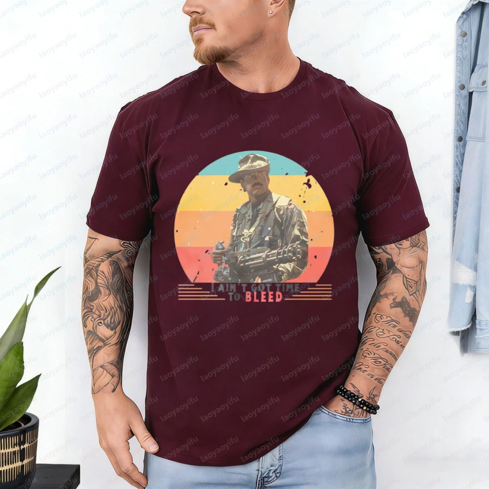 I Ain't Got Time To Bleed Cotton T-Shirt Predator Blain Retro Movie Graphic Tee 80s Action Streetwear Casual Tops Men's Clothing