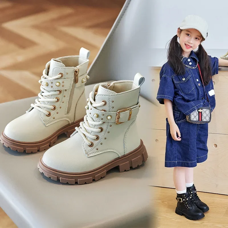 Children Leather Boots for Girls High Top Casual Shoes Autumn Winter Platform Soft Leather Chelsea Boots Kids Warm Fashion Boots