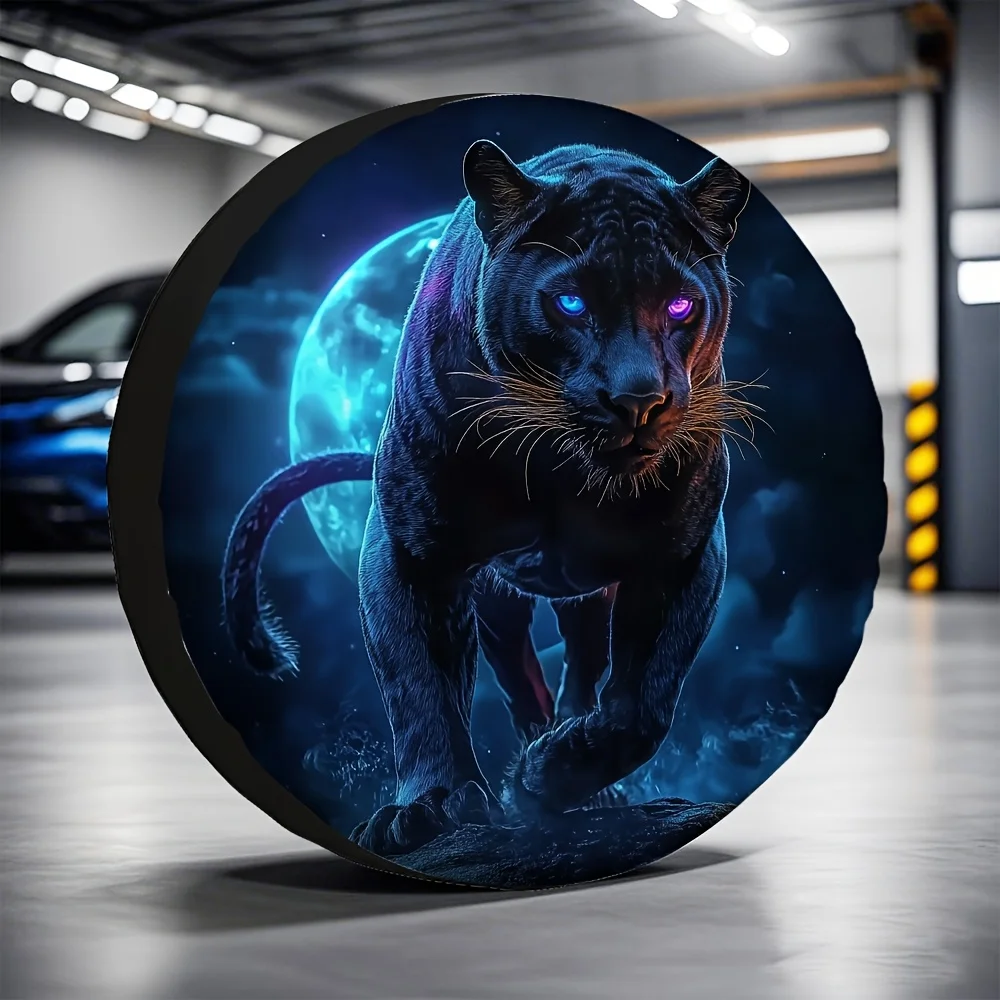 

Черная пантера, светящиеся глаза, полнолуние покрышки для шин, прочная полиэстеровая защита запасного колеса для внедорожника