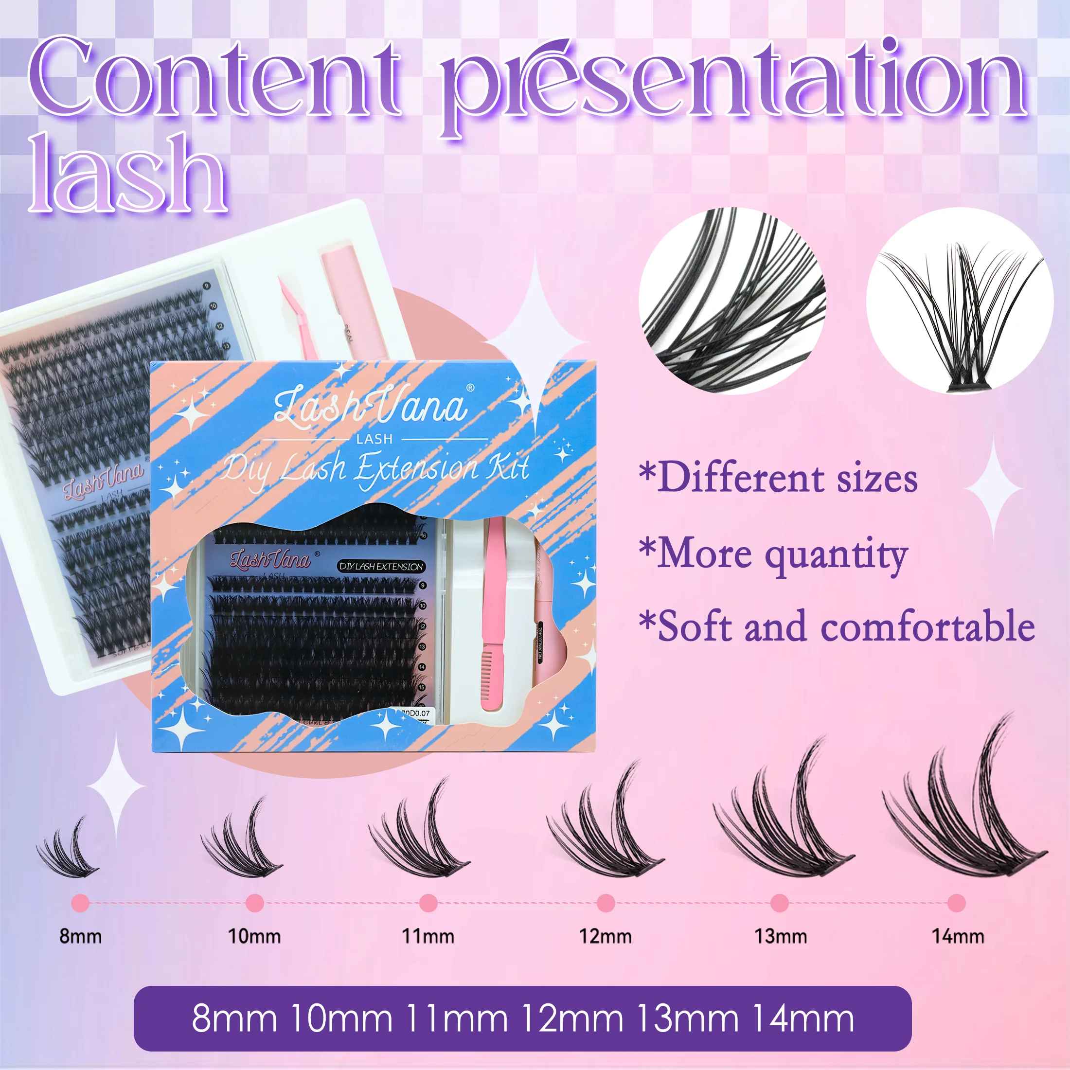 箱入りつけまつげセット、2種類のスタイル、9～16mm、合計280束、2in1つけまつげ用接着剤とピンセット付き。