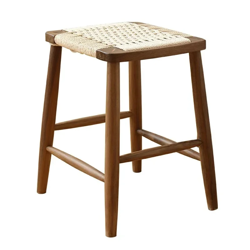 Japanese Restaurant Stools Square Woven Dining Seat Living Room High Foot Dressing Stools Stable Load-bearing Kitchen Furniture