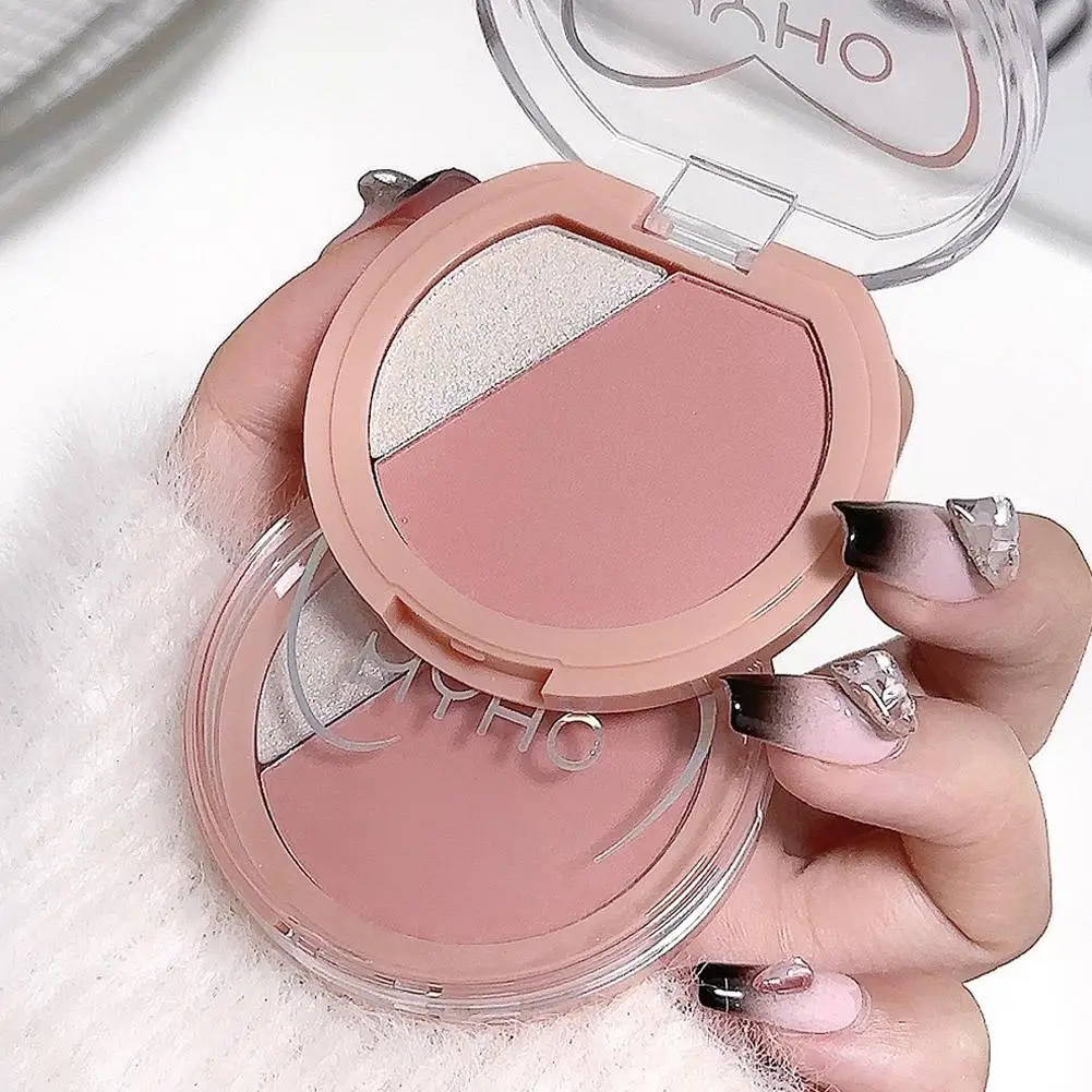 พาเลทบลัชออนไฮไลท์ 2-in-1 สีแอปริคอทชมพู บลัชออนเนื้อฝุ่น แต่งหน้าแบบธรรมชาติ แมทท์ ชิมเมอร์