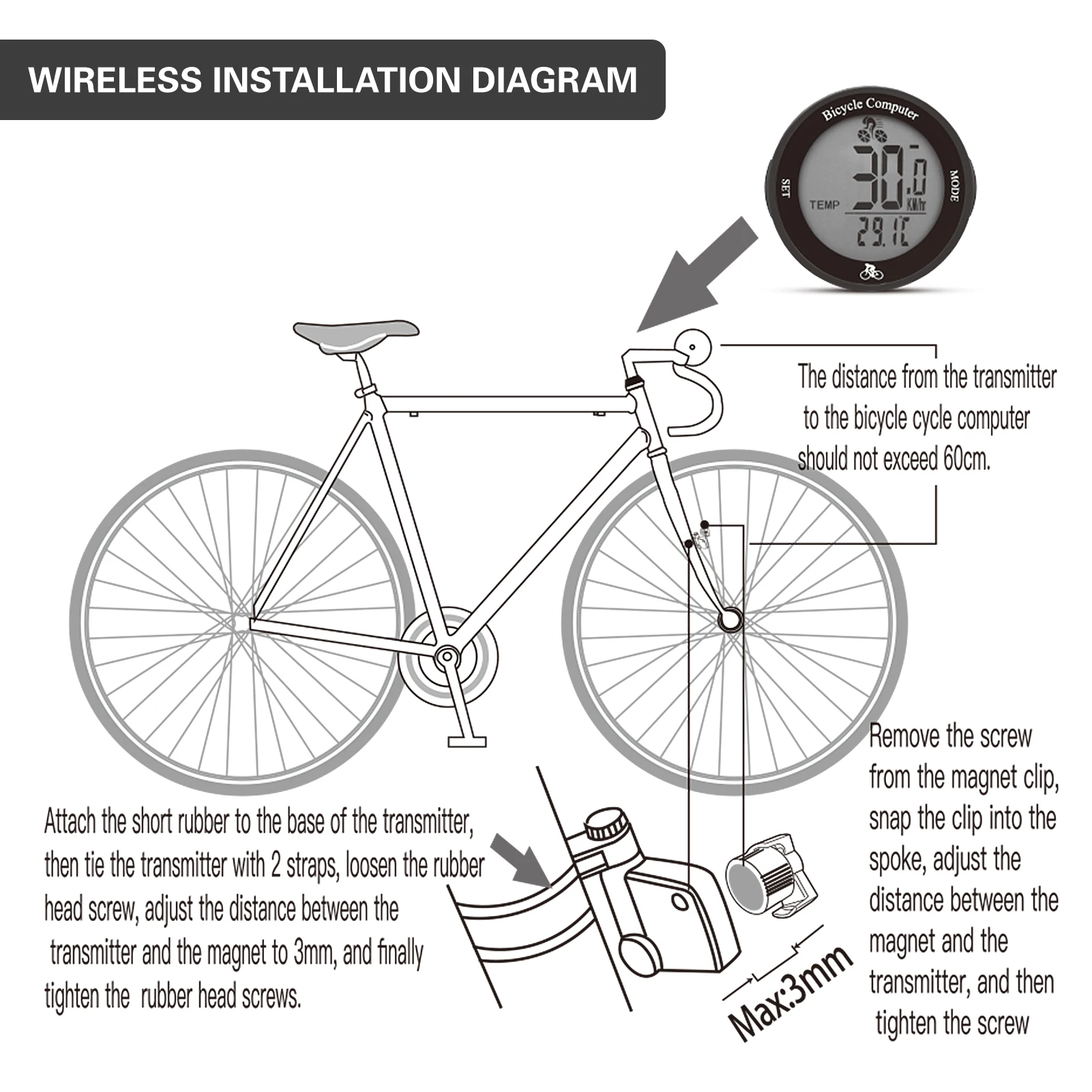 Wireless Bike Computer LCD Digital Bicycle Speedometer Waterproof Bicycle Odometer Multi Functional Speedometer Bike Speed Meter