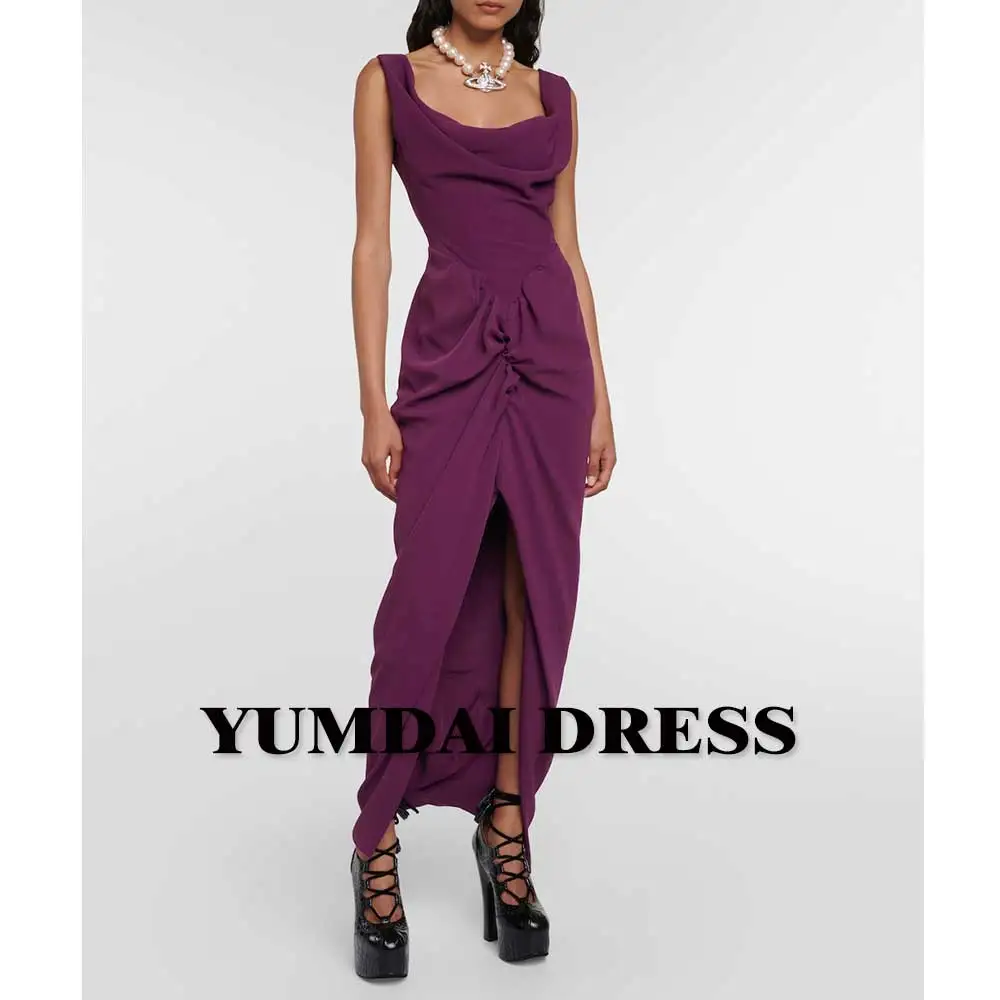 

YUMDAI Sexy Sleeveless Large Collar Purple Evening Gown Elegant Happy Salon Irregular Skirt Dress Date Slip Dress PROM Gown 2023