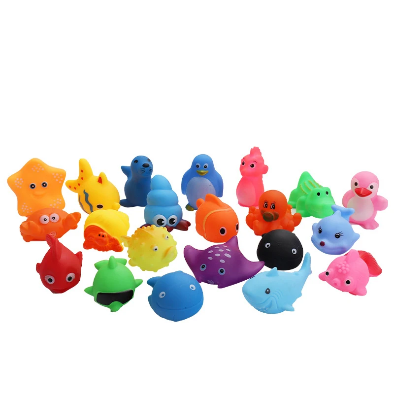 Juguete de baño para bebé, juguete de agua de natación con temática de animales marinos, Mini juguetes de baño flotantes de goma suave coloridos con sonido de compresión para bebés y niños