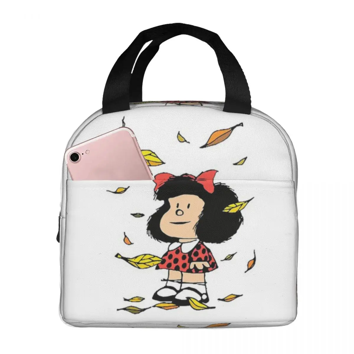 Mafalda Autumn Leaves Quino Comic Argentino Insulated Lunch Bags Large Reusable Thermal Bag Lunch Box Tote Food Storage Bags