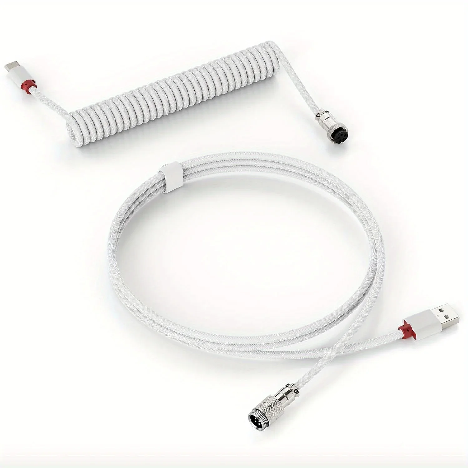 Spiral Spring Coiled USB-C Cable for Mechanical Keyboards, Braided Durable Zinc Alloy Magnetic Switch USB-A to Type-C