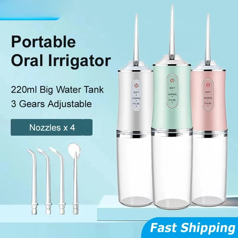 Irrigador Oral Elétrico Portátil Inteligente com 4 Jatos e 3 Modos, Recarregável via USB, Irrigador de Água Sem Fio para Limpeza Dental