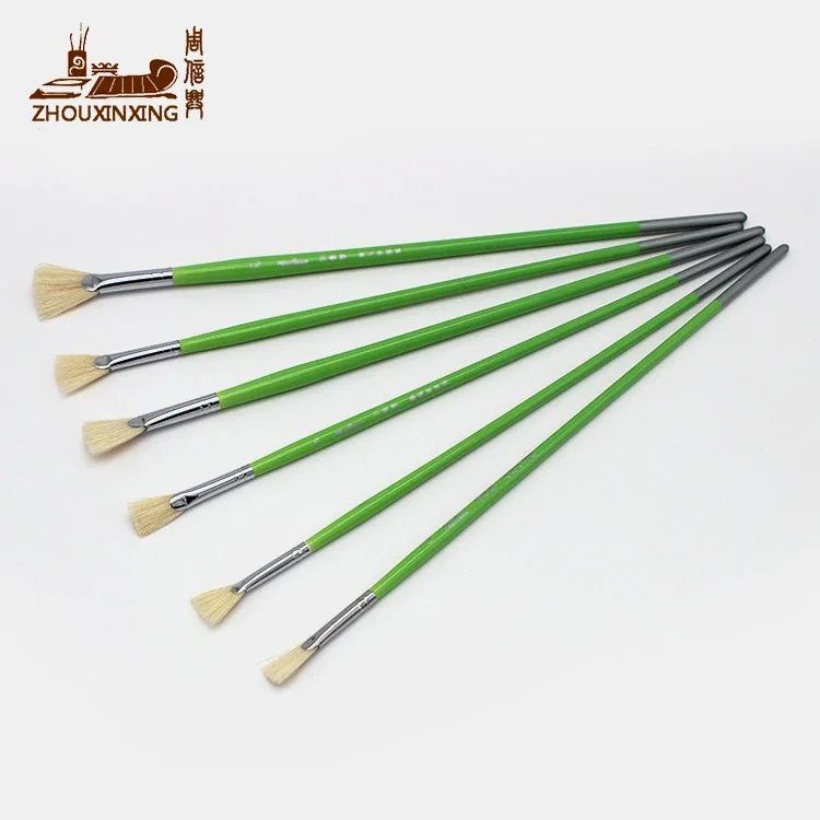 Zhouxinxing 6pcs/set oil painting brush pig bristles fan shap Lake Green wood rod gouache painting pen brush art supplies