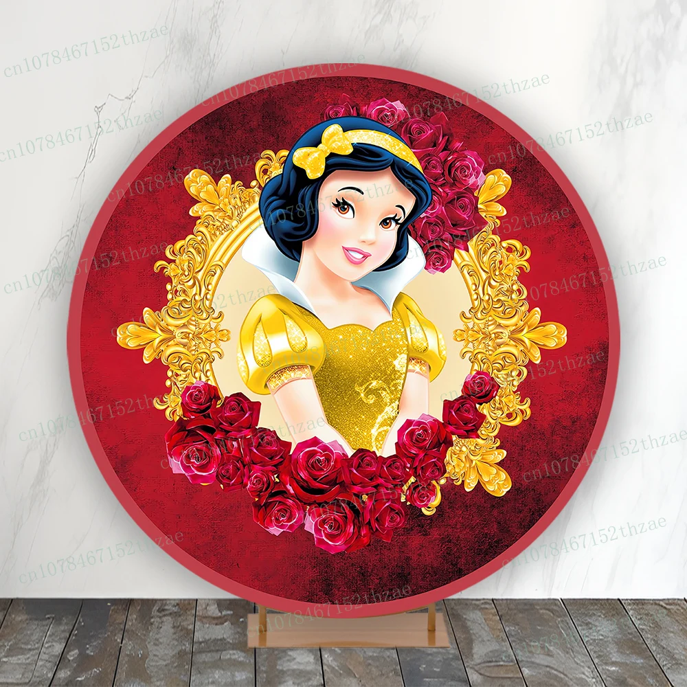 Snow White Birthday Party Photo Background Baby Shower Round Photography Backdrop Cartoon Banner Decoration