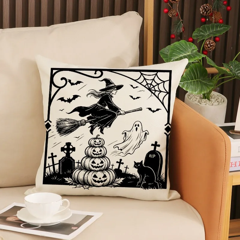 4pcs New Halloween Pillow Cover Set Ghost Skull Print Sofa Cushion Living Room Decor Prop