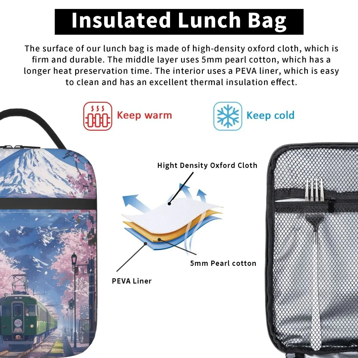 Japan Anime Green Natural Scenery Insulated Lunch Bag for Women Children Leakproof Food Boxes Thermal Lunch Box Tote