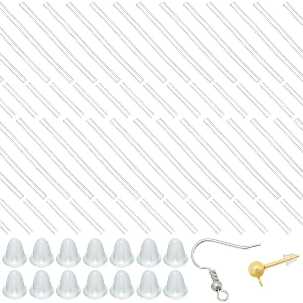 

1 Box 200Pcs 2 Size Earrings Sleeves Silicone and Plastic Tube Earring Sleeve Piercing Protectors with 200Pcs Bell making kit