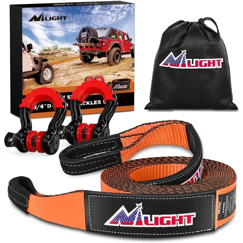

3" x 20' Recovery Tow Strap Kit with 2Pcs 3/4" Anti-Theft D-Ring Shackles and Storage Bag Tow Rope for Car Truck SUV ATV (MBS 3