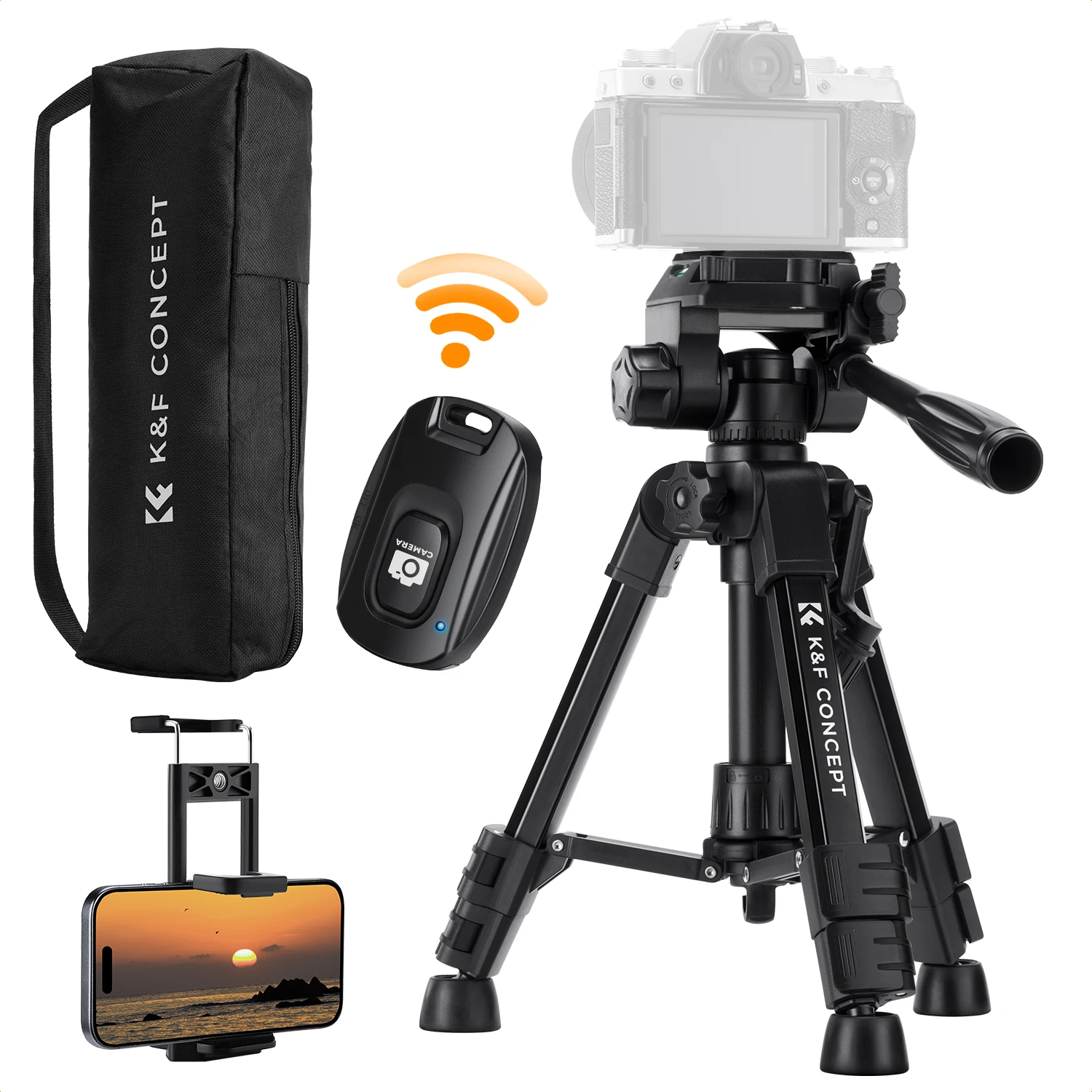

K&F CONCEPT Mini Desk Tripod for Camera 25'' Aluminum Tabletop Cellphone Video Tripods with Remote Control Travel Tripod