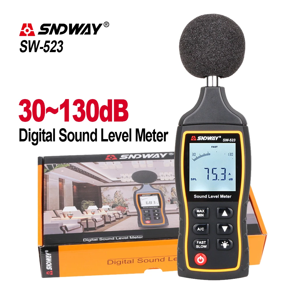 SNDWAY LCD Digital Sound Noise Level Meter Professional Decibelimeter Noise Level Decibel Meter SW-523 SW-524