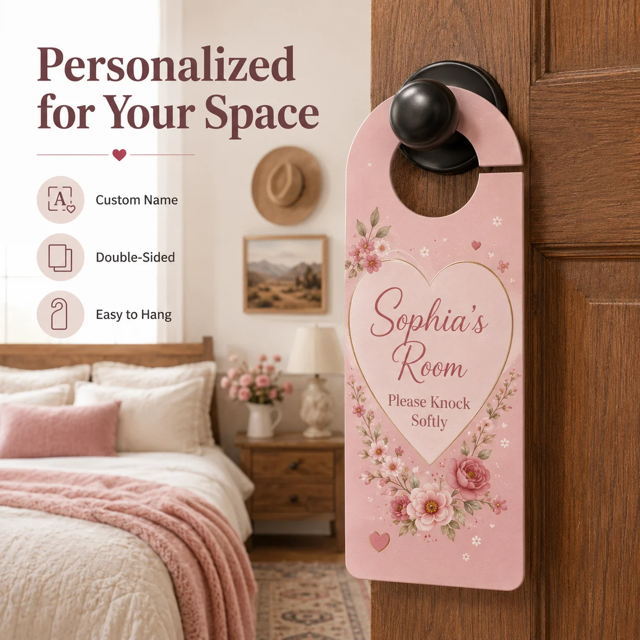 Custom Double-Sided Door Handle Hanger Personalized Name Message Sign for Bedroom Hotel Office Home Decor Do Not Disturb Tags