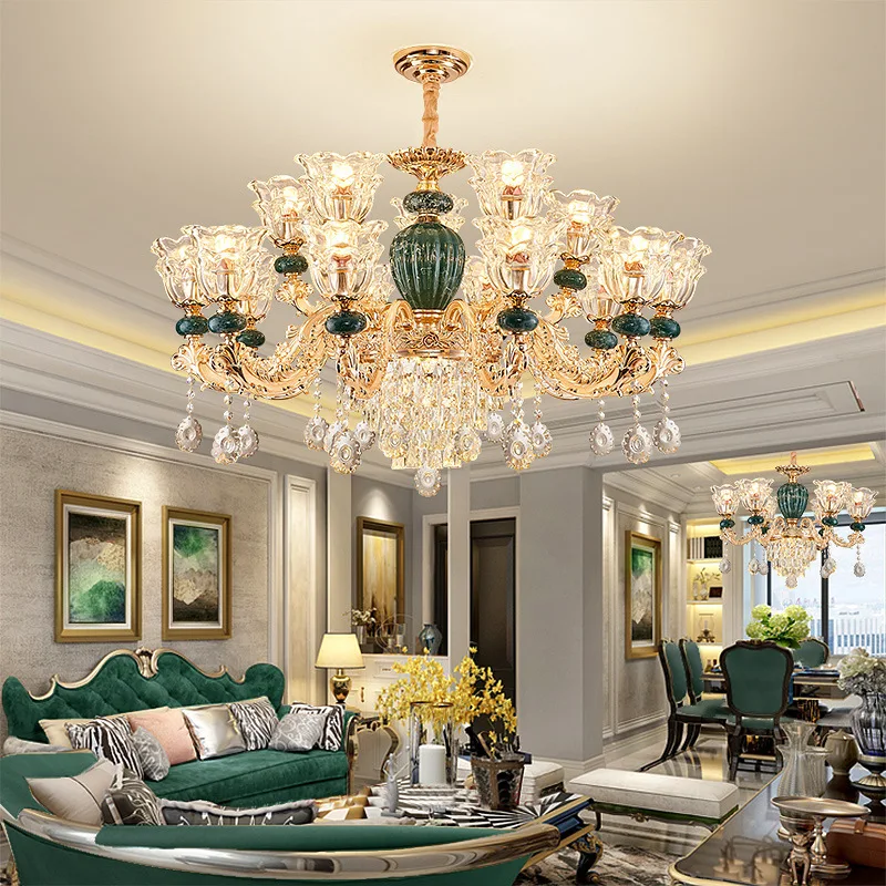 

LED Crystal Ceramic Retro Ceiling Chandelier European Style Lamp Living Room Bedroom Villa Duplex Plant Fun Luxury Chandelier