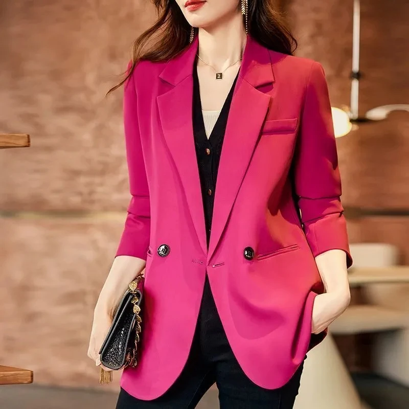 

2023 Spring Autumn New Women's Office Business Blazer Jacket Fashion Casual Long Sleeve Ladies Outwear Elegant Solid Coat Tops