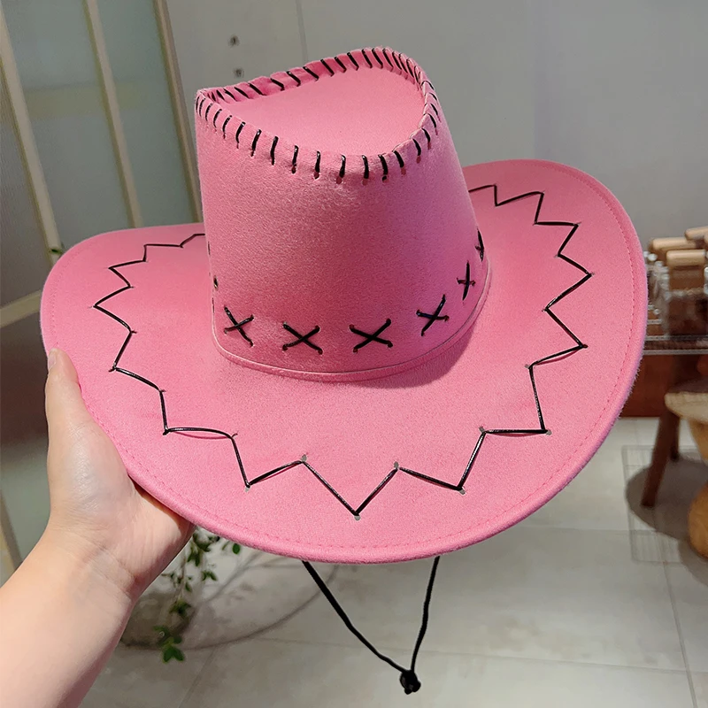 KAMMPT Stylish Western Style Wide Brim Cowboy Hat Performance Rave Shows Decor Cowgirl Hat Chic Outdoor Camp Solid Color Hats