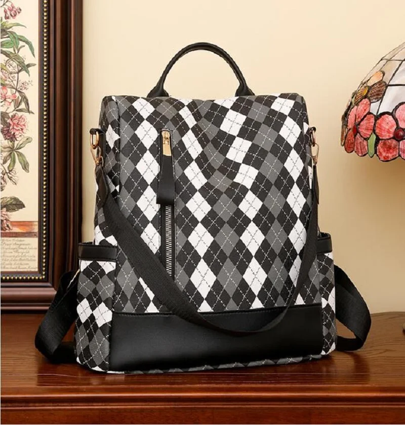 Hot Sale Women Fashion High Quality Leather Travel Backpack Diamond Lattice Large Capacity Anti Theft Shoulder Bags School Bag