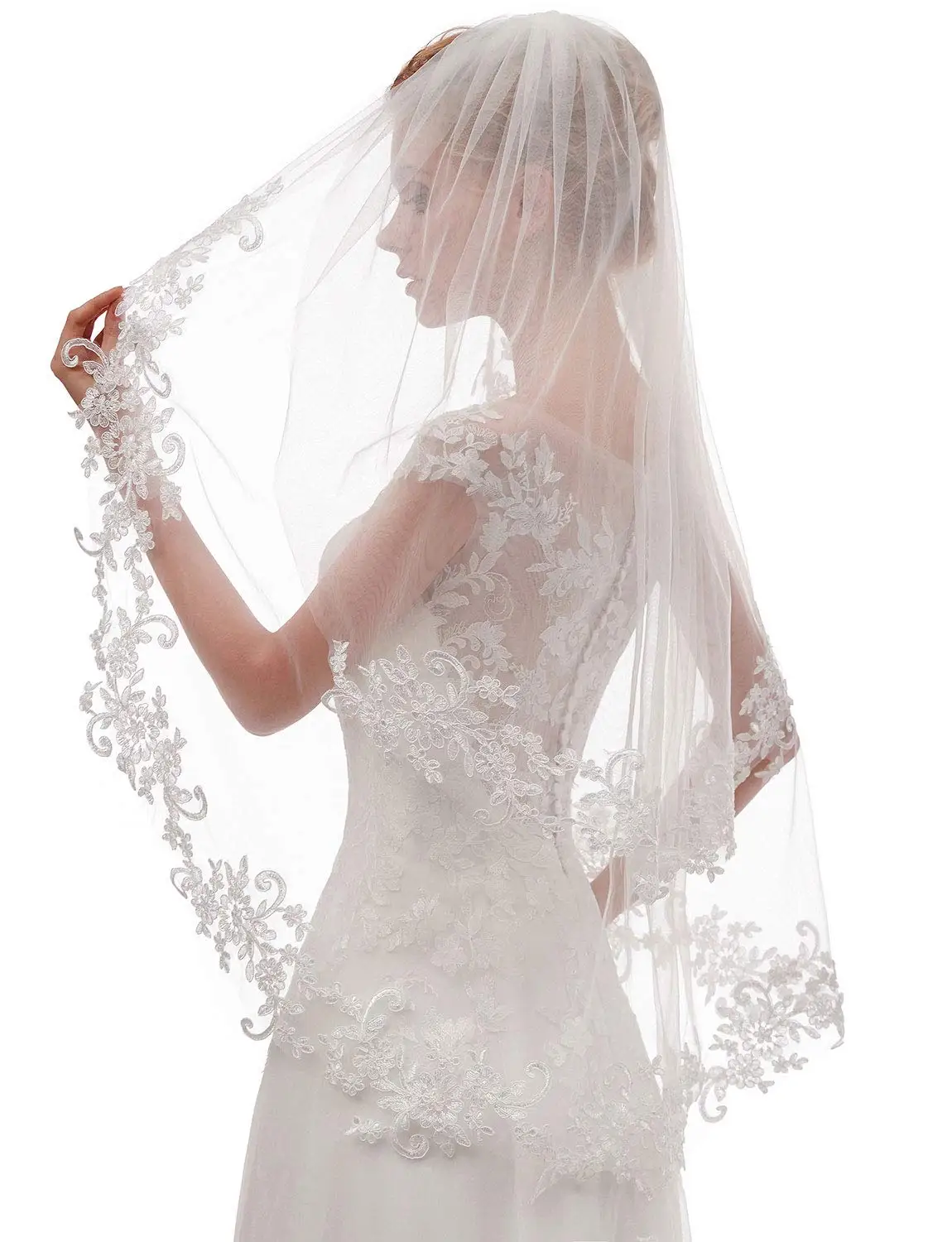 Women\'s Short 2 Tier Lace Wedding Bridal Veil With Comb 75cm