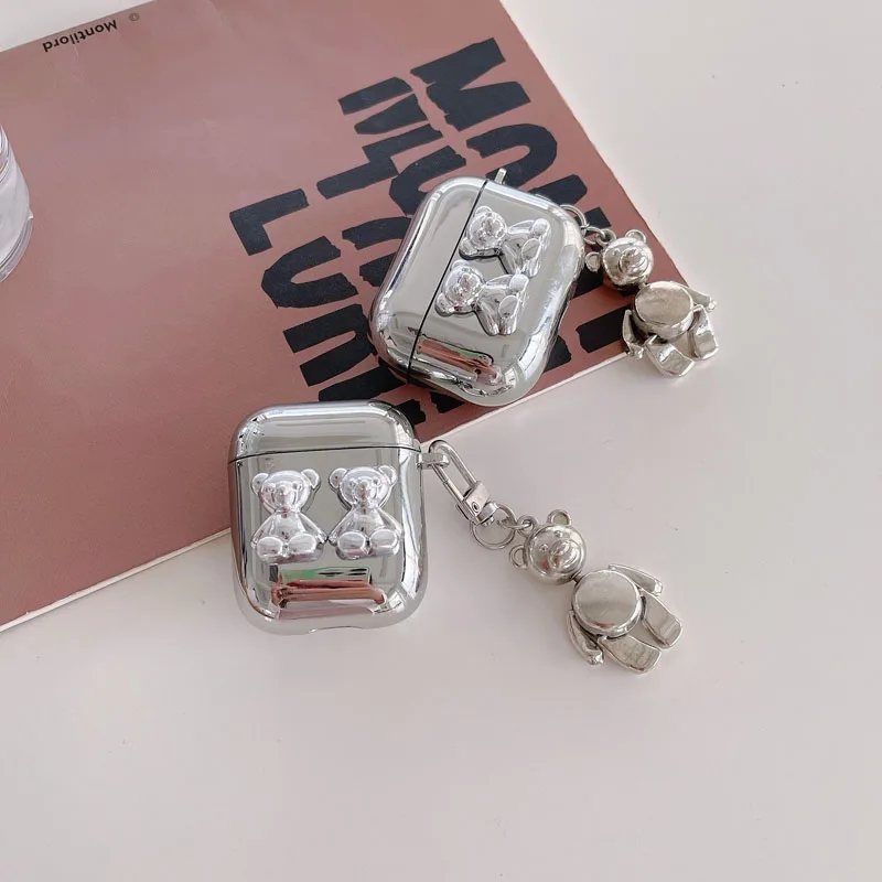 Funda enchapada de oso para AirPods 1, 2, 3, Apple AirPods Pro, generación de auriculares, protección para chicas