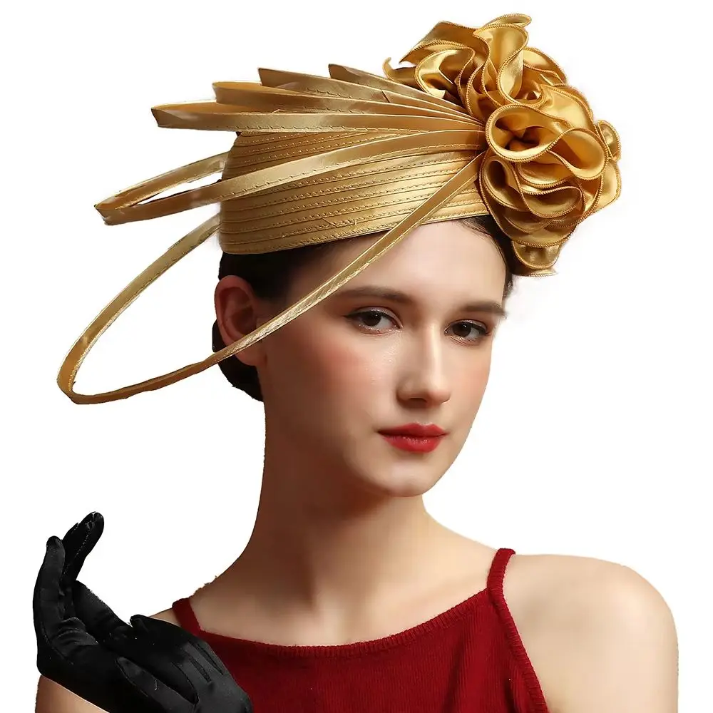 

Women's Satin Church Hat Unique Luxury Wedding Top Hat Exquisite Formal Flower Charming Hat Photography Accessories