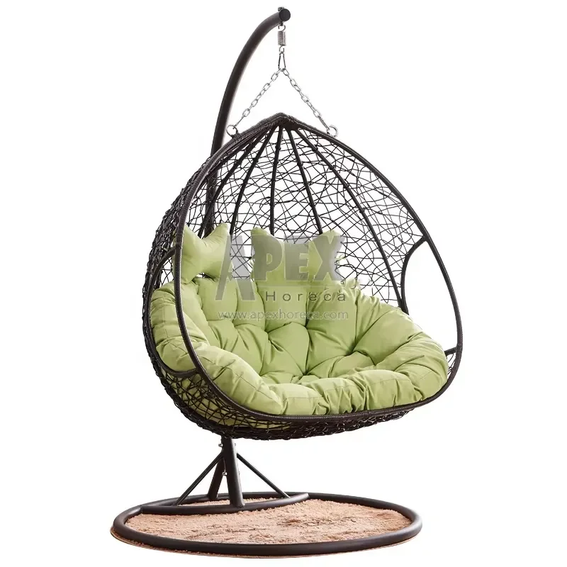 Double Seat Rattan Baby Swing Chair Outdoor Terrace Hanging Egg Pendulum Chair with Stand Affordable Garden Furniture for