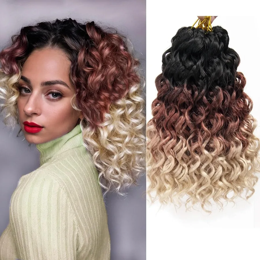 8 عبوات شعر كروشيه مجعد GoGo حليقة للنساء موجة عميقة تجديل الشعر الاصطناعية البوهيمي جديلة شعر كروشيه موجة المياه