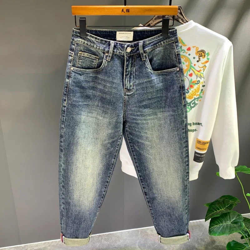 

Spring and Autumn Retro Blue Japanese Street Harem Jeans Men's Loose plus Size Wide Legs Daddy Pants Trendy All-Matching Casual