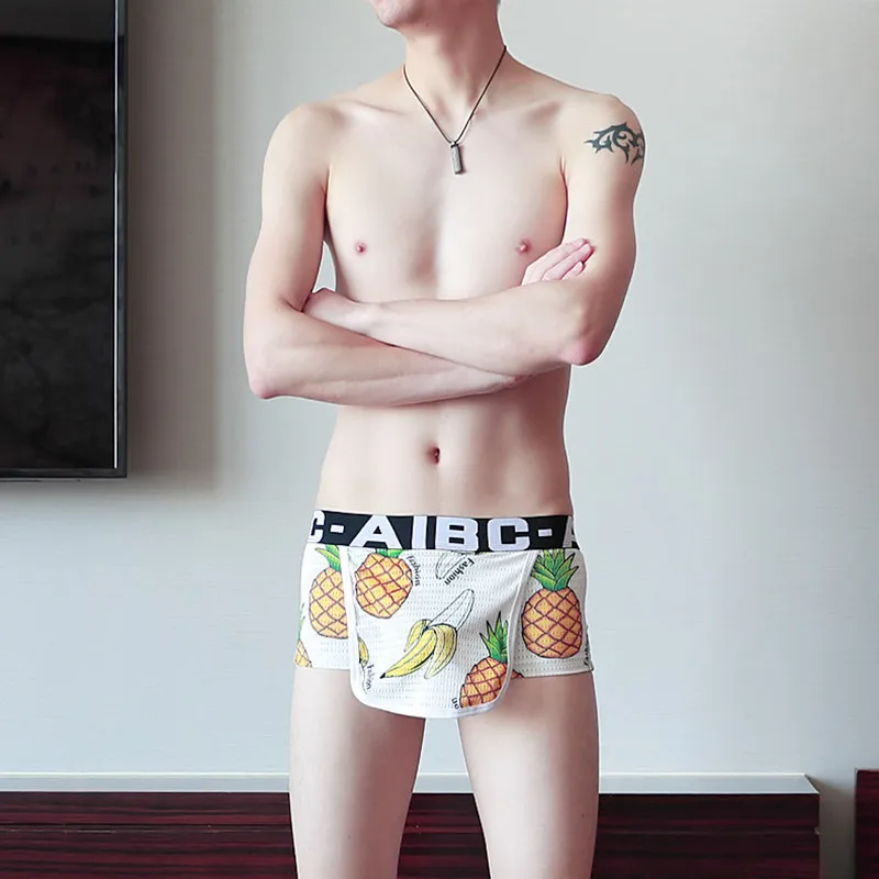 Men's Erotic Underwear Crotchless Boxer Shorts With Front Hole Printed Underpants Sexy Gay Lingerie Ropa Interior Erotica XXL