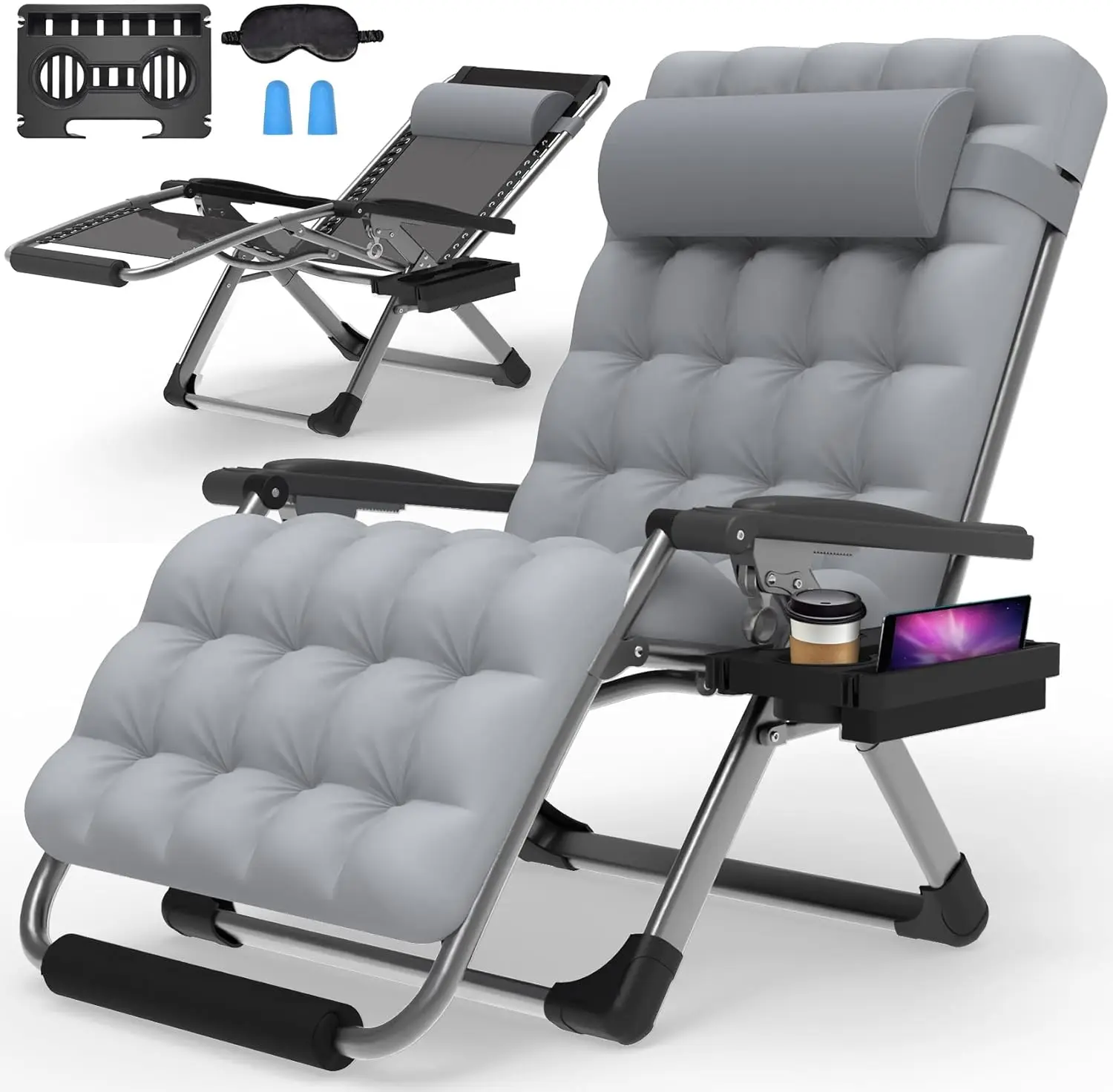 Oversized Zero Gravity Chair,33In XXL Lounge Chair w/Removable Cushion&Headrest, Reclining Camping Chair w/Upgraded Lock