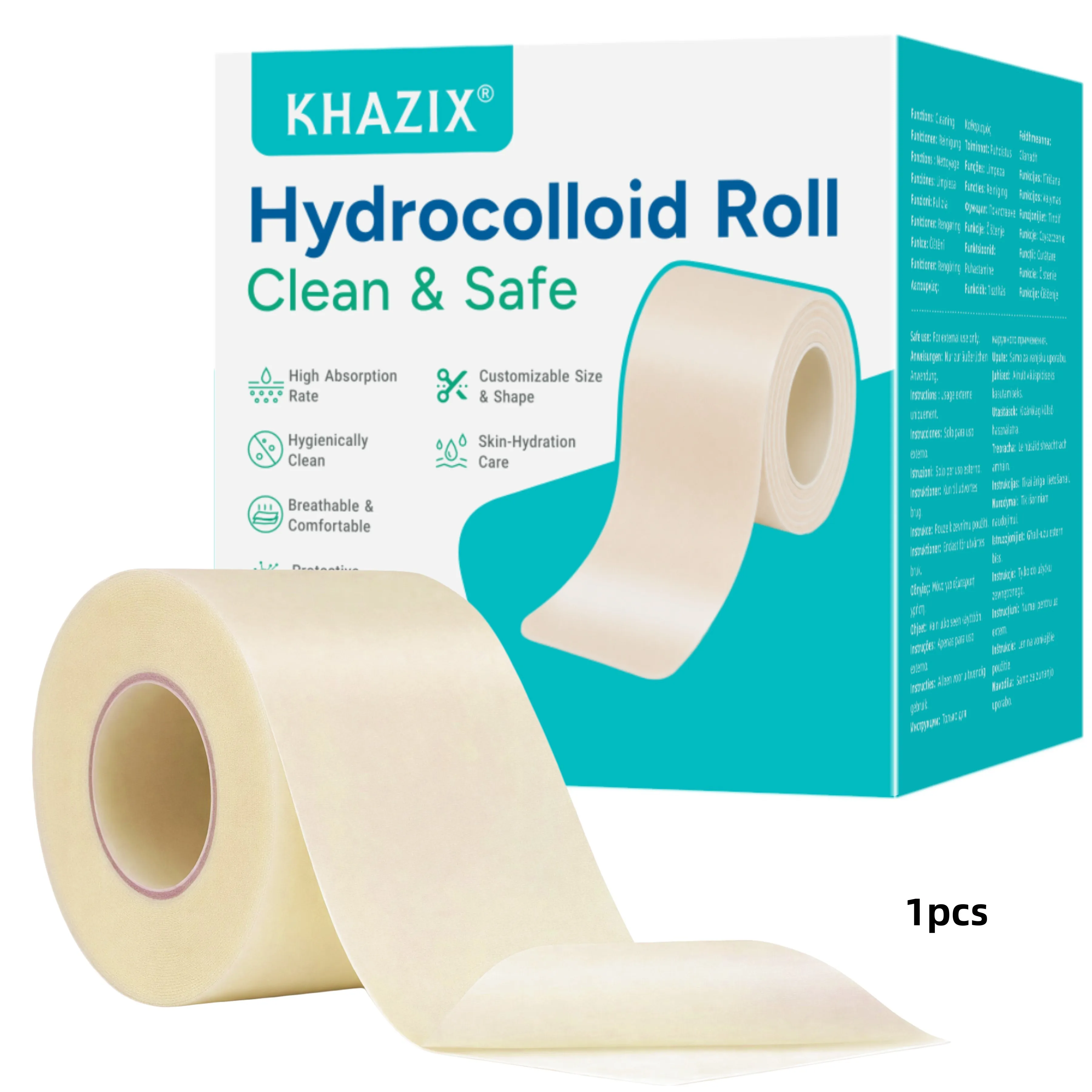 KHAZIX Hydrokolloid-Verbandrolle 2 Zoll x 5 Fuß, zuschneidbarer Wundverband, atmungsaktive Hautabdeckung