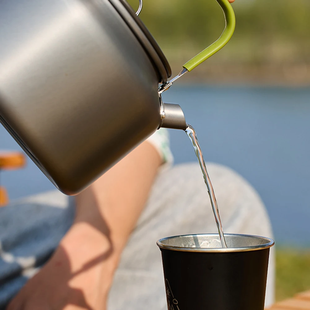 Outdoor Portable Camping Coffee Kettle Light Weight Aluminum Alloy Kettle AntiScalding Handle TeaPot Picnic Teakettle Cooking