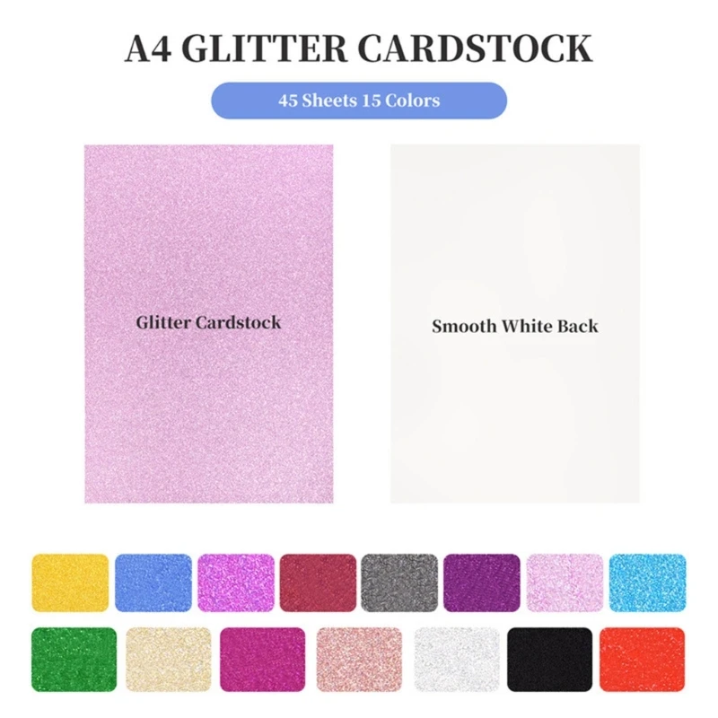 45Sheets Glitter Cardstock Paper for Craft Project Gift Wrap Scrapbooking