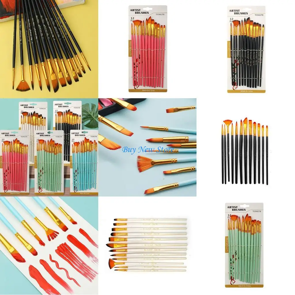 

20CE Paint Brushes 12 Pieces Sets, Fine Tip Paint Brush Round Pointed Tip Nylon Brush