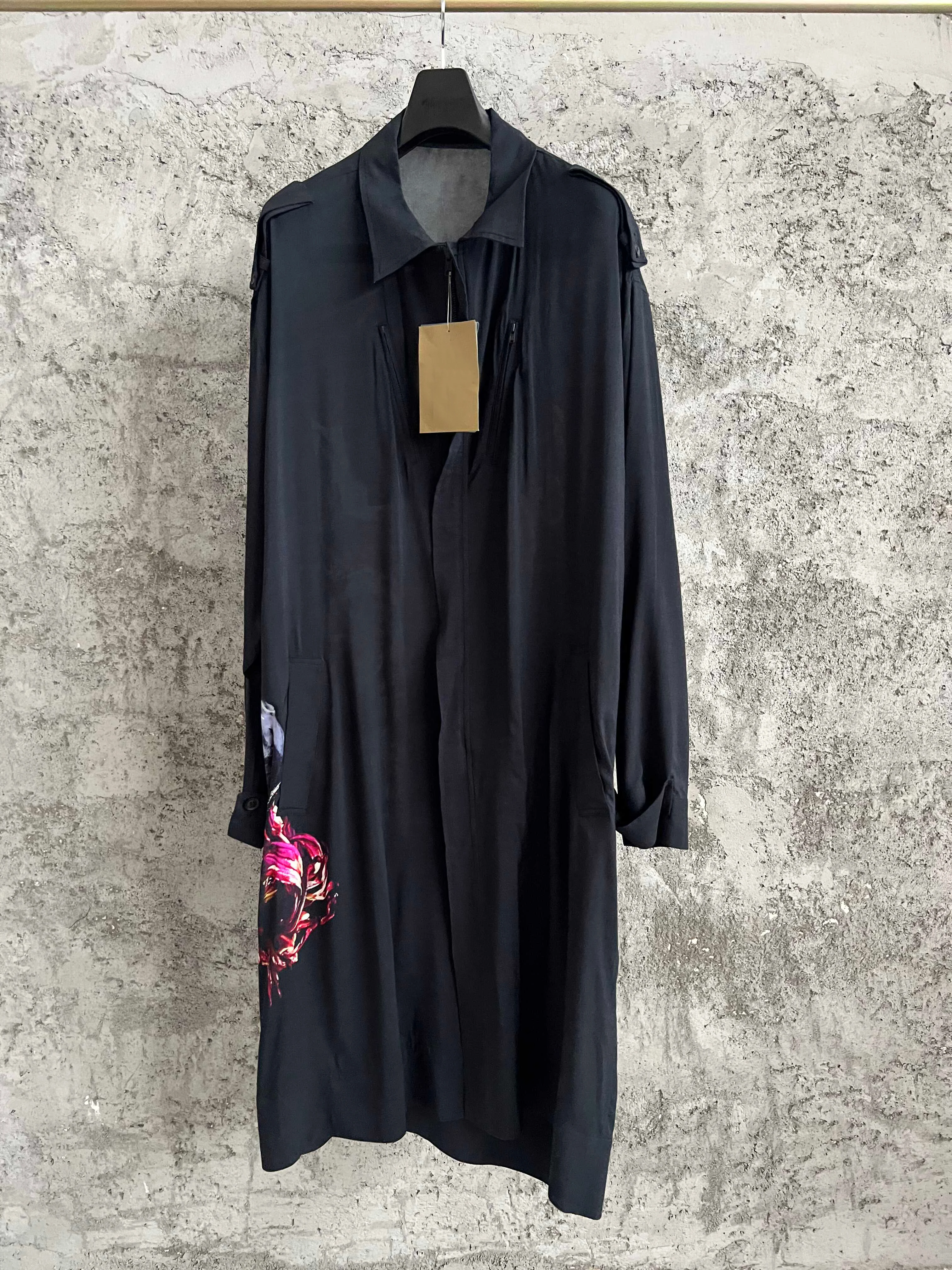 TOP-YAMAMOTO original Dark Woman and flower-back printed windbreaker Long rayon light jacket