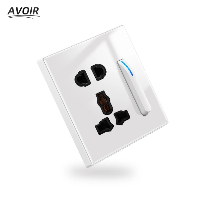 

Avoir Wall Universal Socket 13A UK Plug White Glass Power Eelectric Outlet With Dual USB Charger Piano Reset Light Switch Design