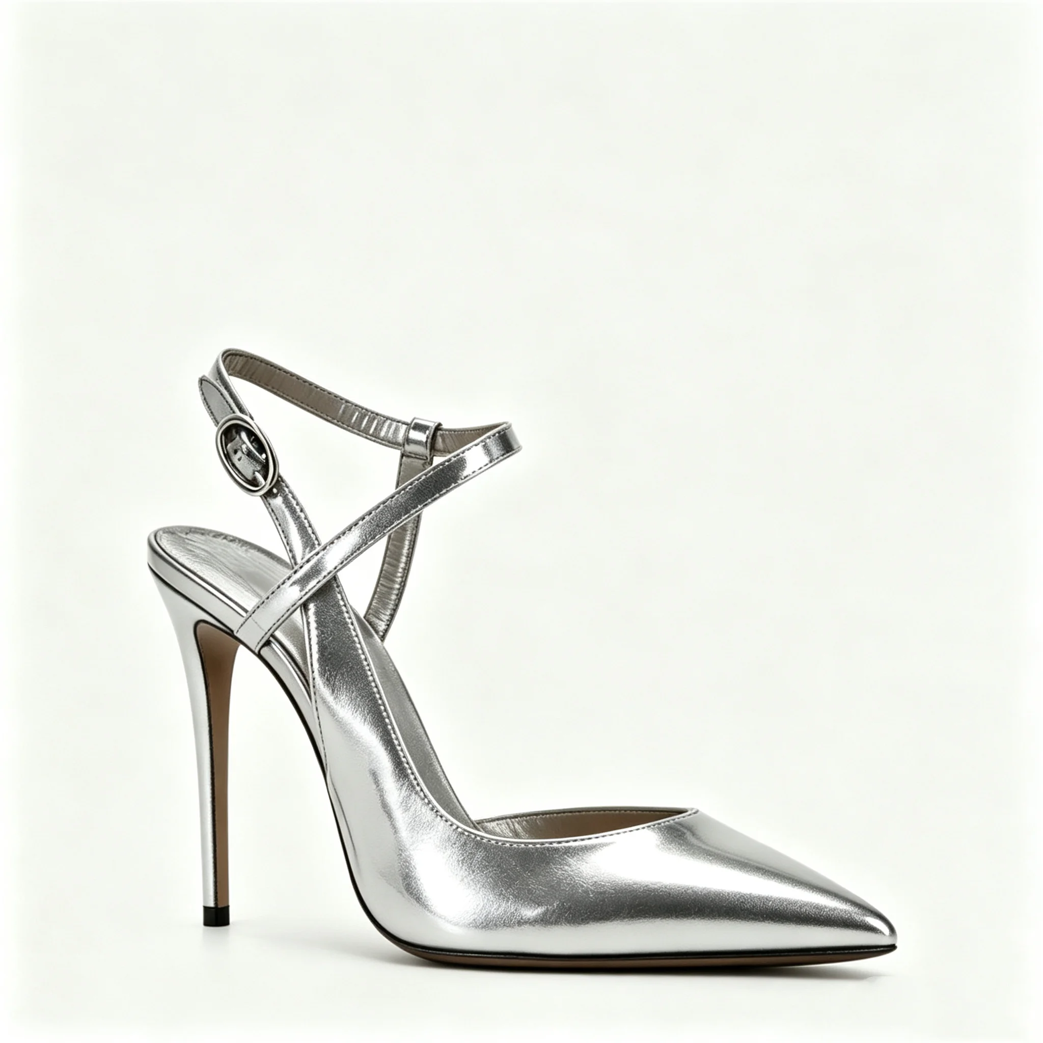Gold Silver Stiletto Heels Sandals for Women Pointed Cover Toe Patent Leather Ankle Buckle Strap Thin High Heels Dress Shoes - view 4