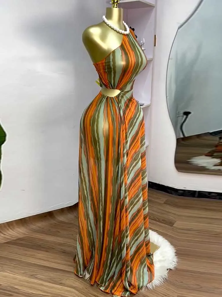 ملابس الصيف للنساء فستان بكم واحد قطع عالية الخصر فستان طويل مثير أنيق فستان بالجملة دروبشيبينغ