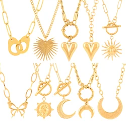 316L Stainless Steel Necklace For Women Love Heart Necklace Moon Handcuffs Pendant Choker Necklaces Jewelry Gift Wholesale