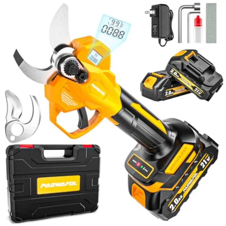 

1.6"/ 41mm Electric Pruning Shears Cordless Electric Scissors LCD Display＆SK7 Blades 21V Brushless Motor Branch Cutter with 2 P