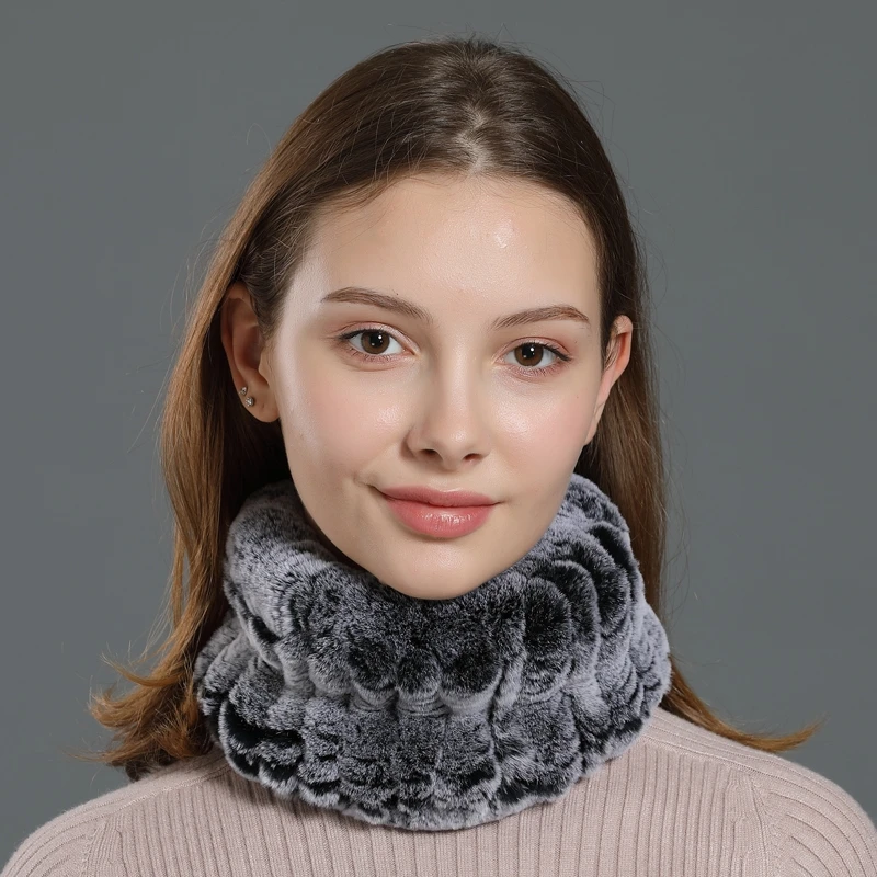 Women Furry Neck Warmer Accessories Real Rex Rabbit Fur Knitted Headband CX-E-37N